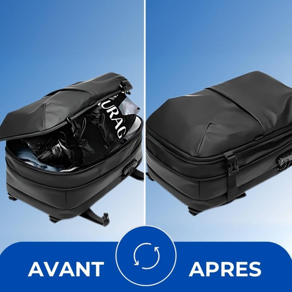 Avant et après sac à dos de voyage compression FlyerBlue