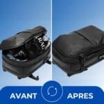 Avant et après sac à dos de voyage compression FlyerBlue